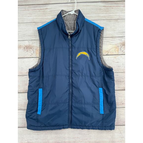 NFL San Diego Chargers Reversible Puffer Vest Mens XL Blue Gray Full Zip - Picture 1 of 13